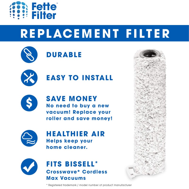 Fette Filter - Wood Floor Brush Roll Compatible with Bissell 2785 for Crosswave Cordless Max Multi-Surface Wet Dry Vac Compare to Part # 1618640 (Pack of 2) - Image 3
